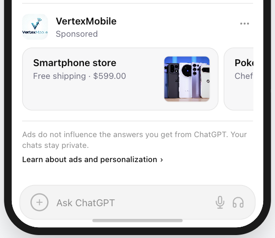 VertexMobile Smartphone store card showing a row of five phones cropped inside the tile