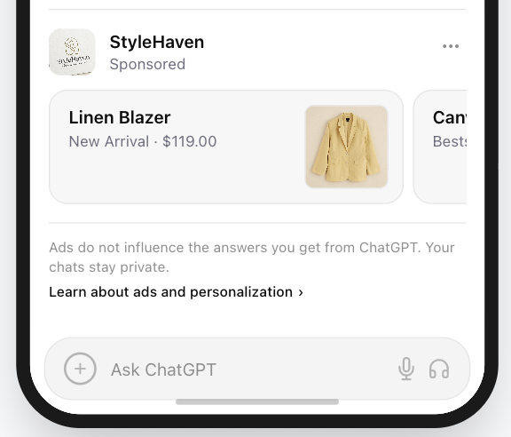 StyleHaven Linen Blazer card showing a mustard blazer on a beige background