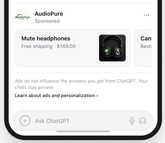 AudioPure Mute headphones card showing black headphones on a black background