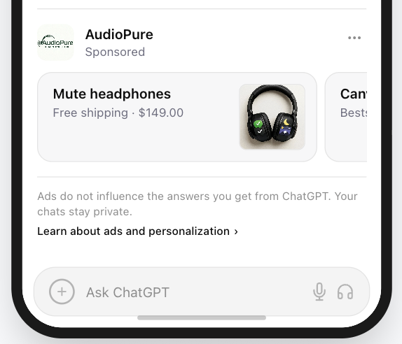 AudioPure Mute headphones card showing black headphones on a light background