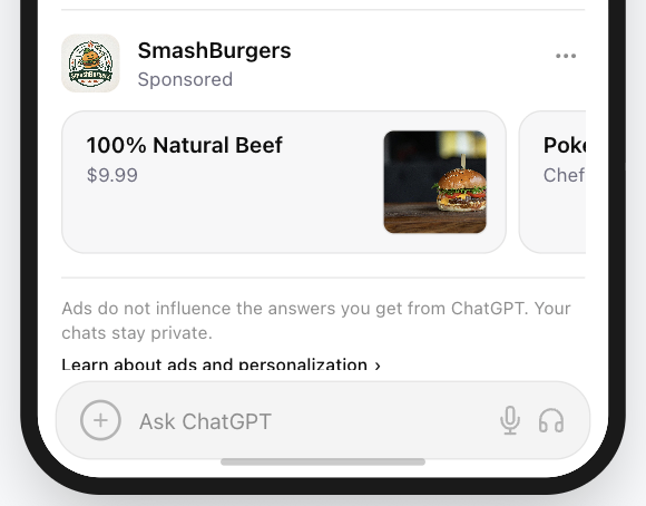SmashBurgers 100% Natural Beef card showing a small burger near the right edge in a restaurant photo