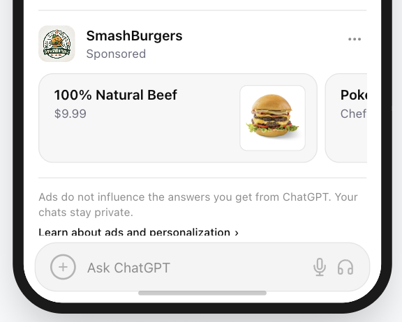 SmashBurgers 100% Natural Beef card showing a centered burger with white space on every side