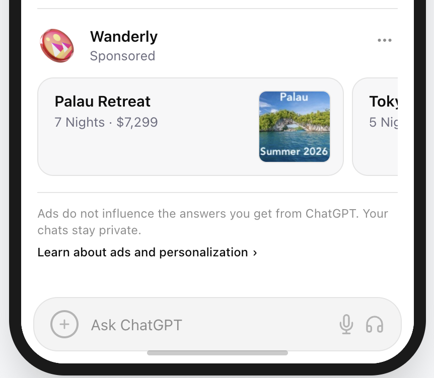 Wanderly Palau Retreat card showing an island photo with Palau and Summer 2026